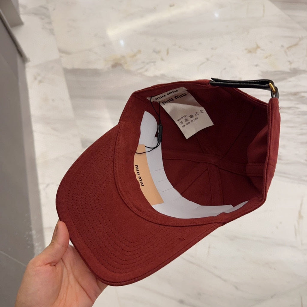 MIUMIU BASEBALL CAP IN RED FABRIC EMBROIDERED LOGO STYLE 9