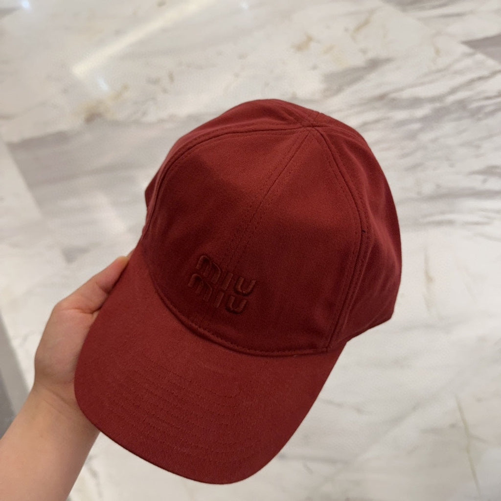MIUMIU BASEBALL CAP IN RED FABRIC EMBROIDERED LOGO STYLE 9