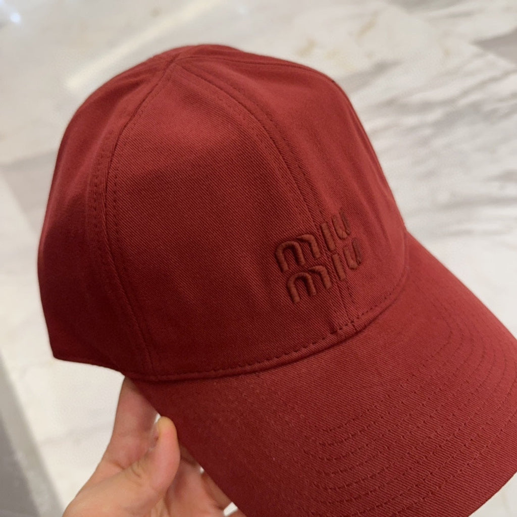 MIUMIU BASEBALL CAP IN RED FABRIC EMBROIDERED LOGO STYLE 9