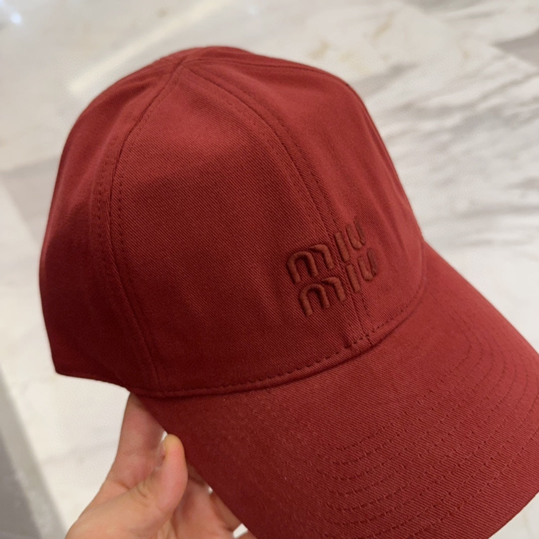 MIUMIU BASEBALL CAP IN RED FABRIC EMBROIDERED LOGO STYLE 9