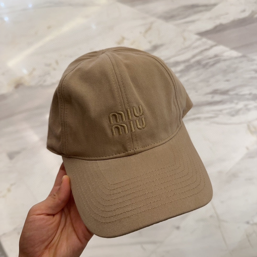 MIUMIU BASEBALL CAP IN BEIGE FABRIC EMBROIDERED LOGO STYLE 8