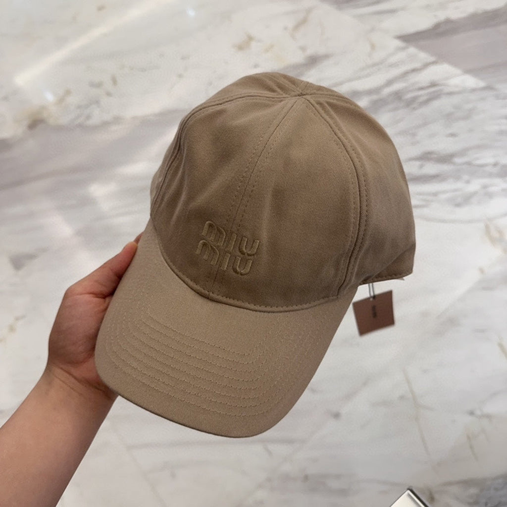 MIUMIU BASEBALL CAP IN BEIGE FABRIC EMBROIDERED LOGO STYLE 8