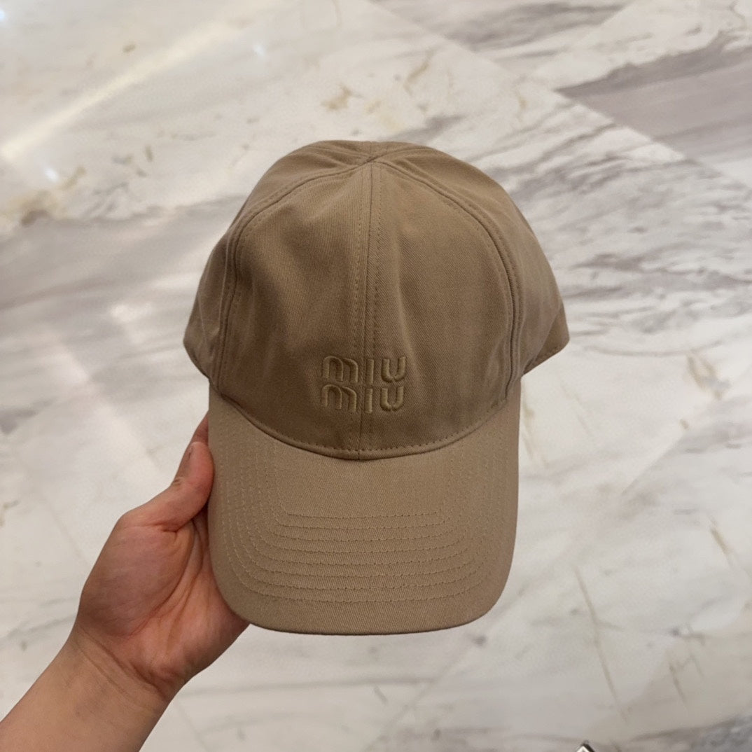 MIUMIU BASEBALL CAP IN BEIGE FABRIC EMBROIDERED LOGO STYLE 8