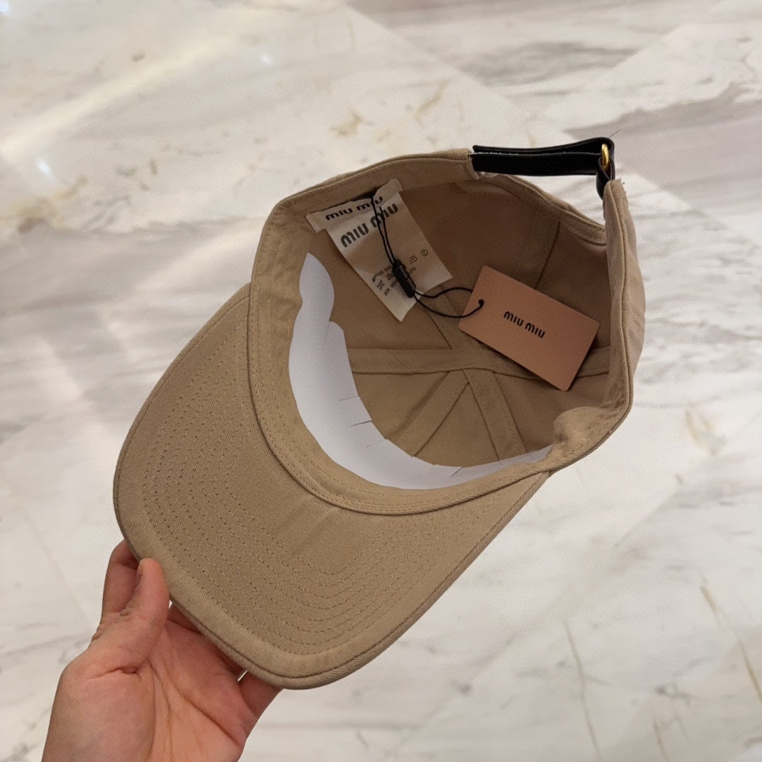 MIUMIU BASEBALL CAP IN BEIGE FABRIC EMBROIDERED LOGO STYLE 8
