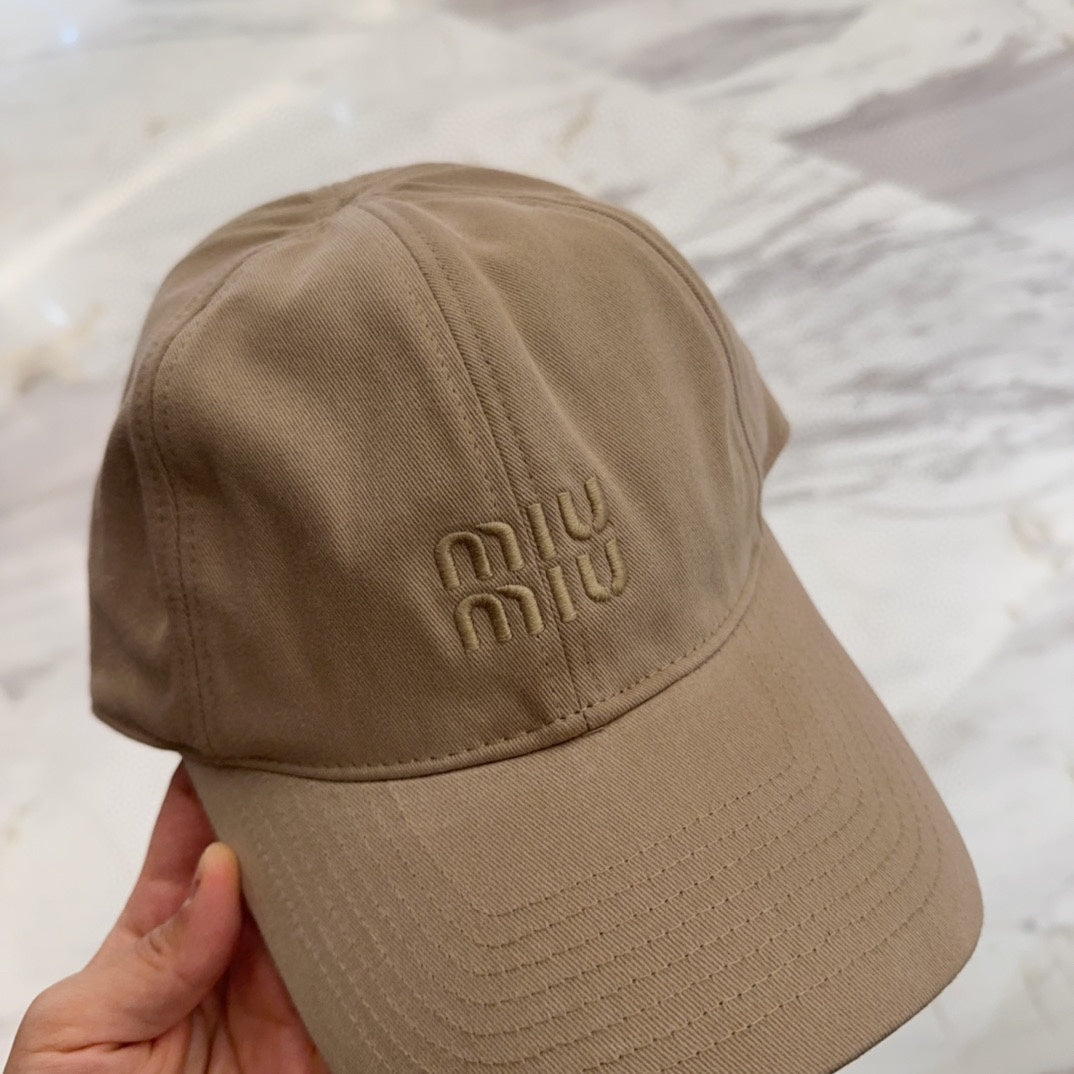 MIUMIU BASEBALL CAP IN BEIGE FABRIC EMBROIDERED LOGO STYLE 8
