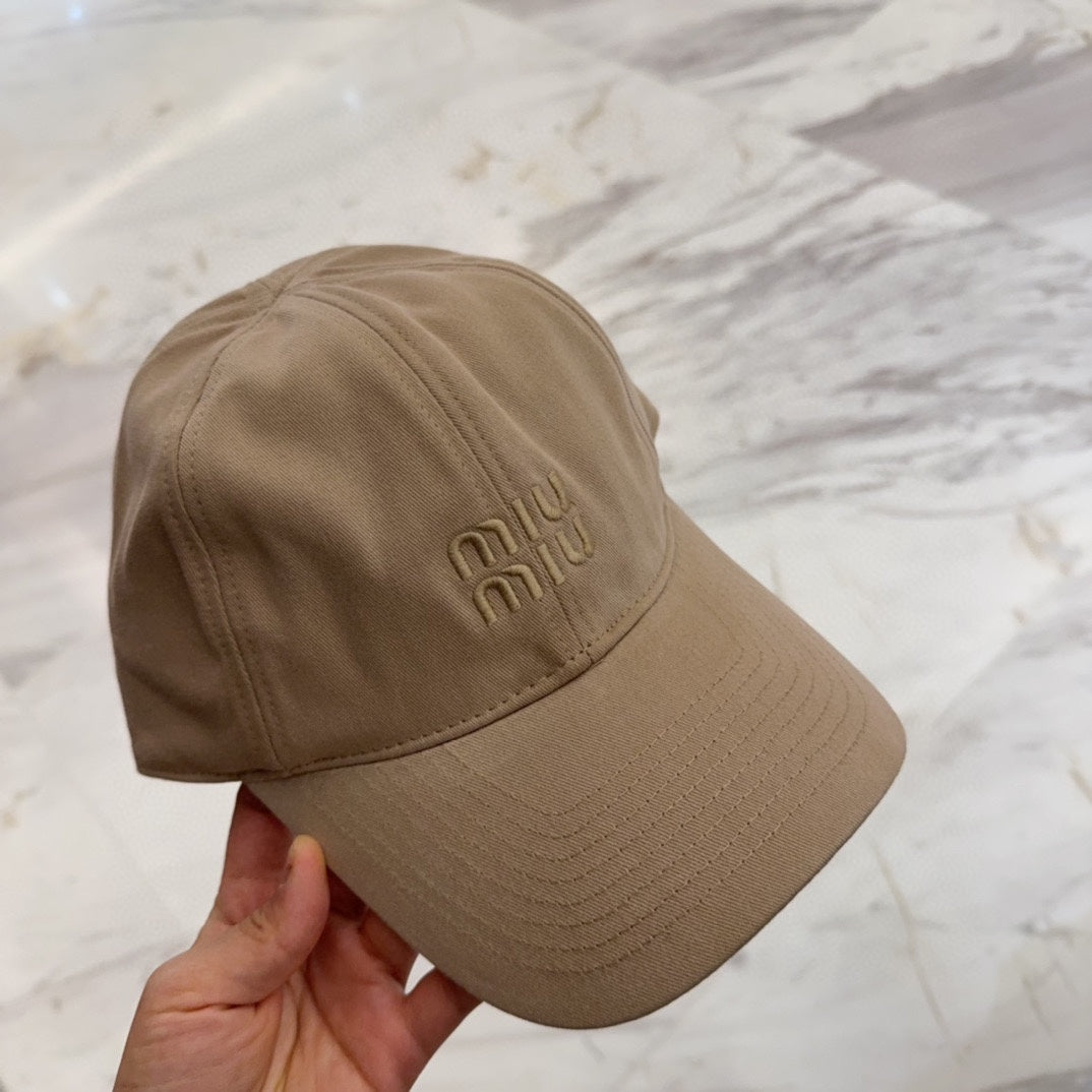 MIUMIU BASEBALL CAP IN BEIGE FABRIC EMBROIDERED LOGO STYLE 8