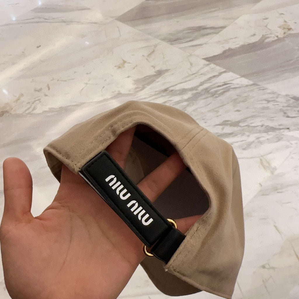 MIUMIU BASEBALL CAP IN BEIGE FABRIC EMBROIDERED LOGO STYLE 8