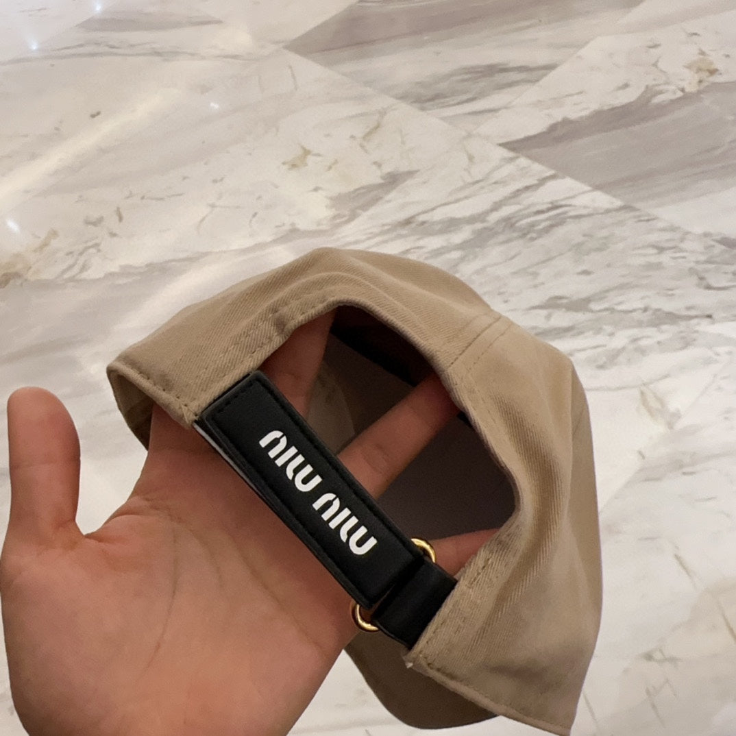 MIUMIU BASEBALL CAP IN BEIGE FABRIC EMBROIDERED LOGO STYLE 8