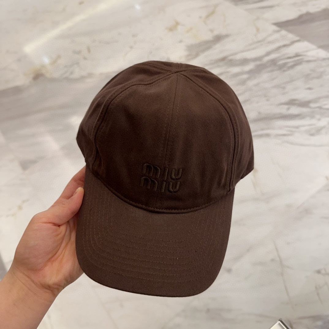 MIUMIU BASEBALL CAP IN DARK BROWN FABRIC EMBROIDERED LOGO STYLE 7