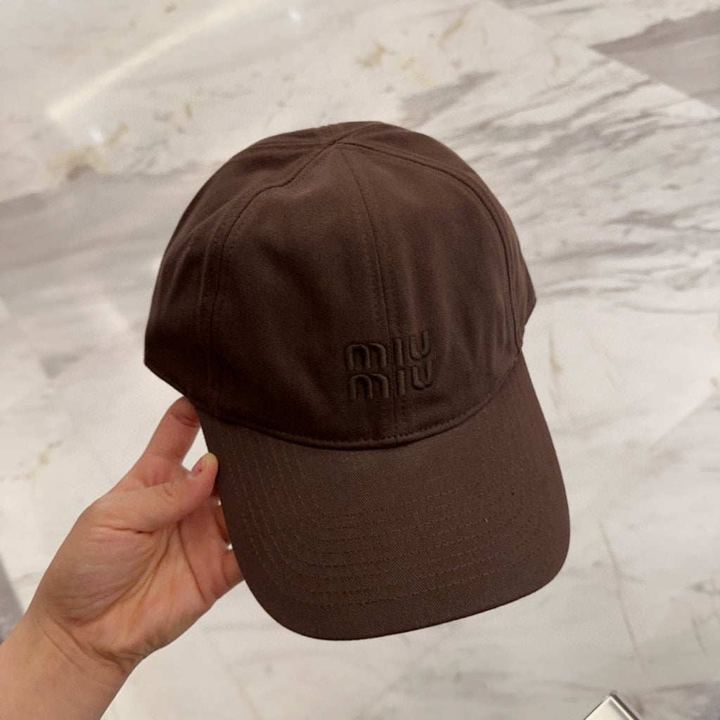 MIUMIU BASEBALL CAP IN DARK BROWN FABRIC EMBROIDERED LOGO STYLE 7