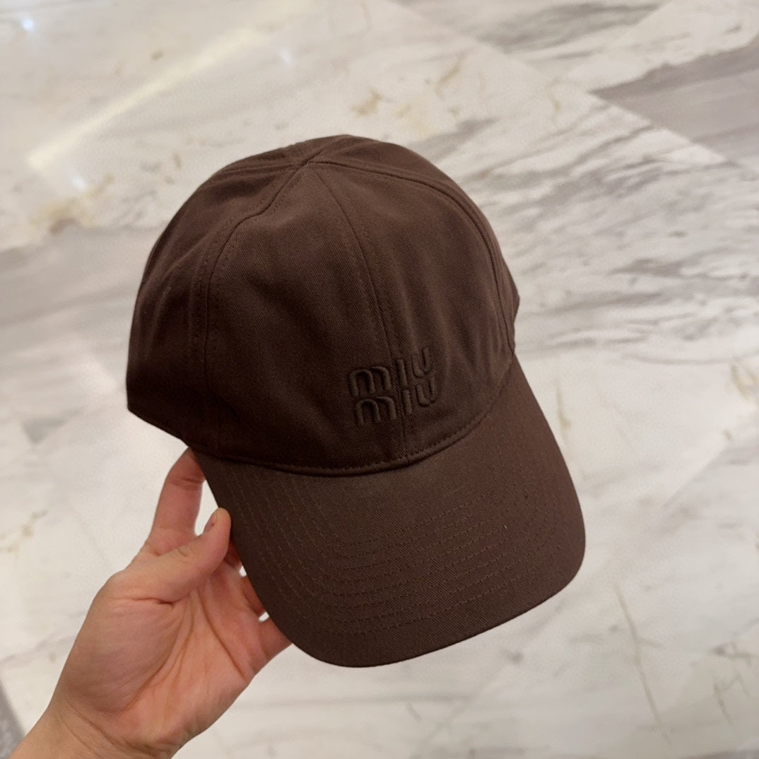 MIUMIU BASEBALL CAP IN DARK BROWN FABRIC EMBROIDERED LOGO STYLE 7