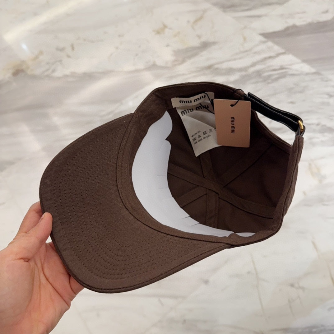 MIUMIU BASEBALL CAP IN DARK BROWN FABRIC EMBROIDERED LOGO STYLE 7