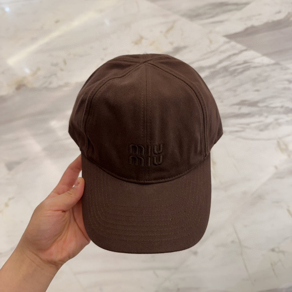 MIUMIU BASEBALL CAP IN DARK BROWN FABRIC EMBROIDERED LOGO STYLE 7