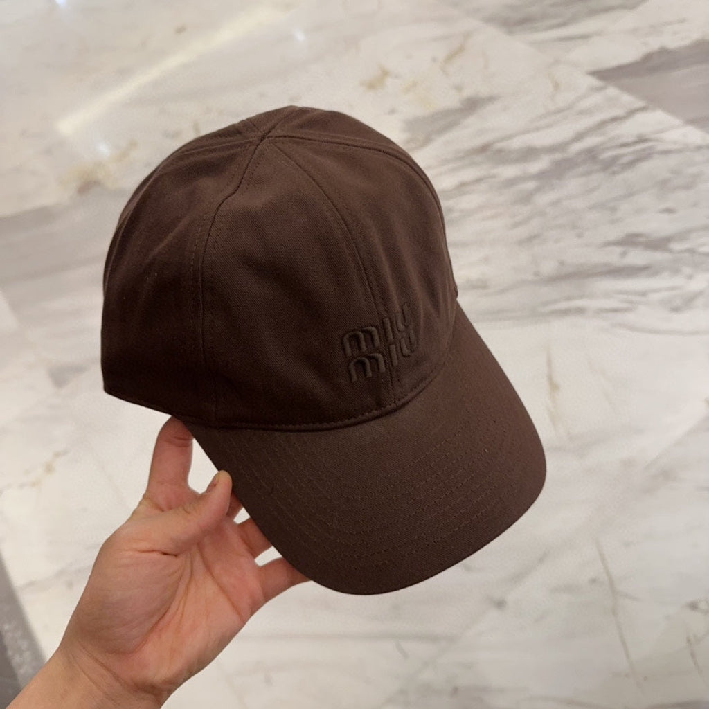 MIUMIU BASEBALL CAP IN DARK BROWN FABRIC EMBROIDERED LOGO STYLE 7