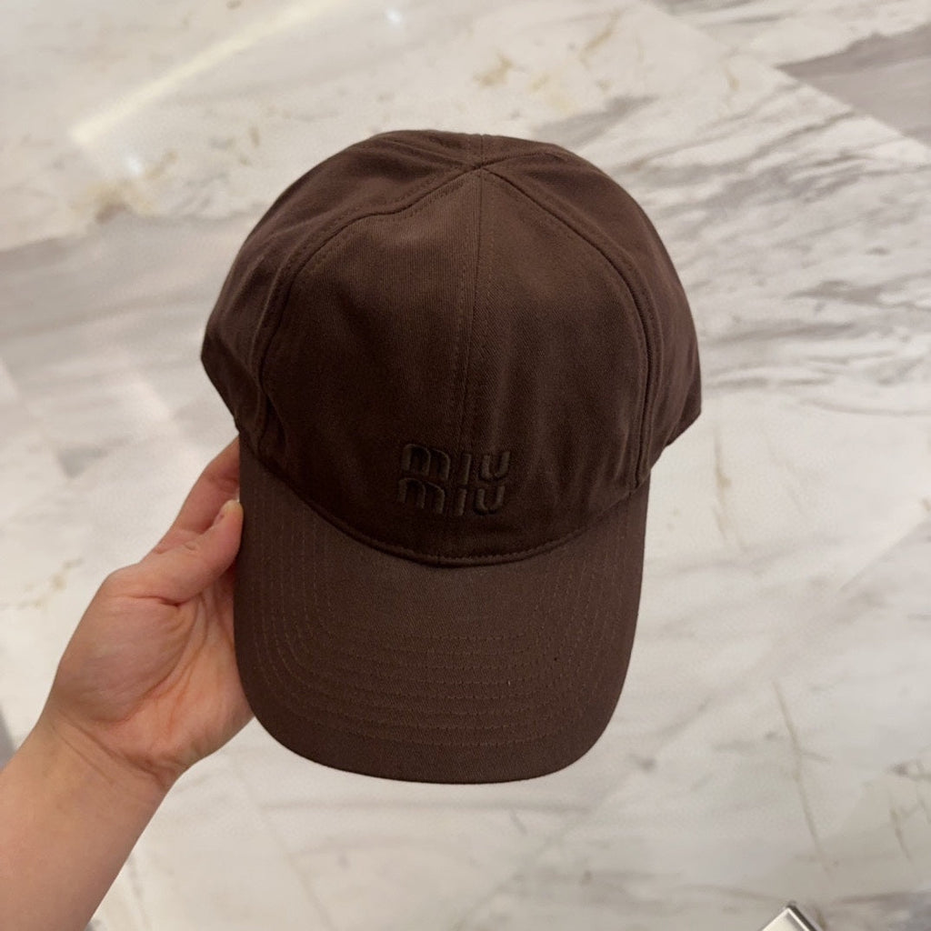 MIUMIU BASEBALL CAP IN DARK BROWN FABRIC EMBROIDERED LOGO STYLE 7