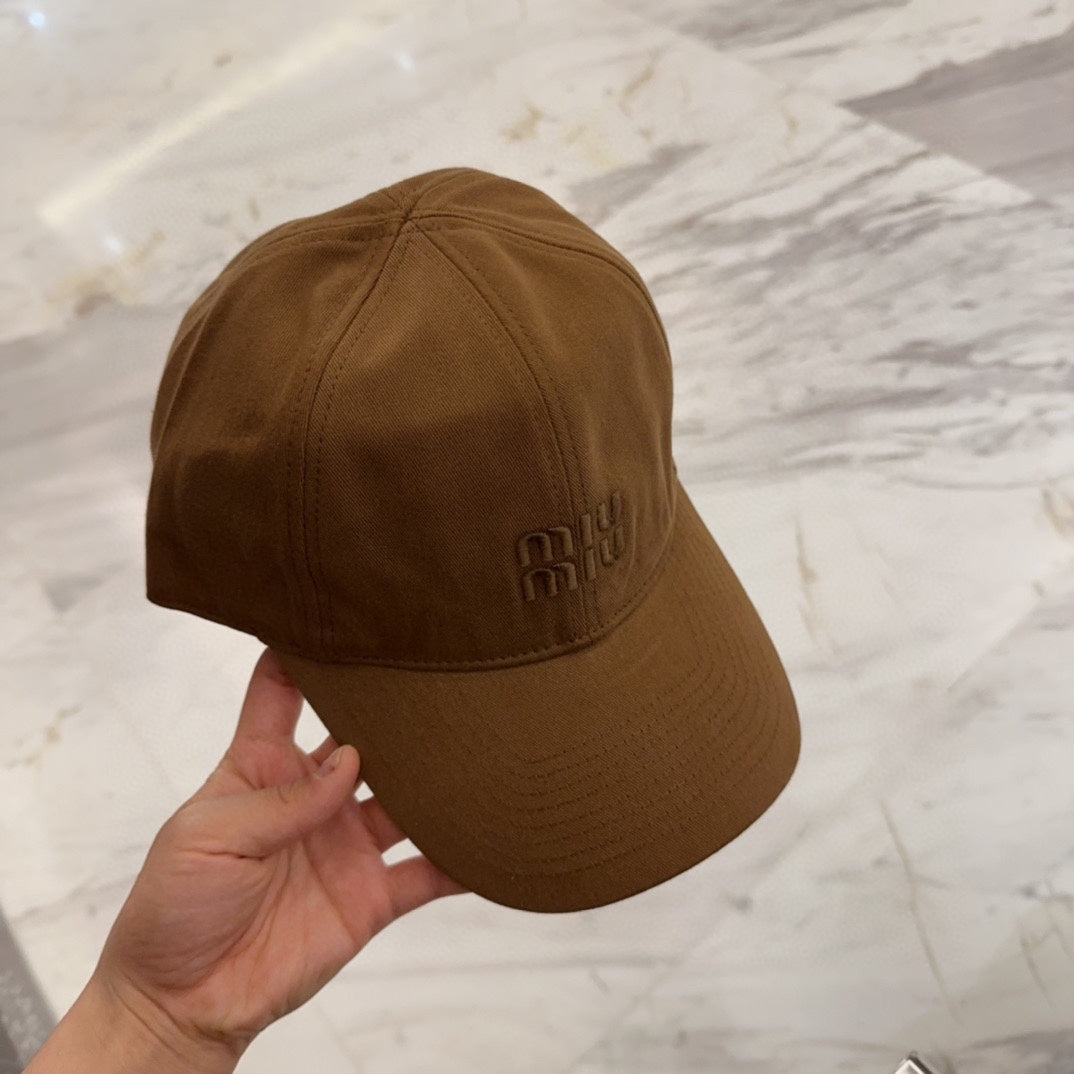 MIUMIU BASEBALL CAP IN BROWN FABRIC EMBROIDERED LOGO STYLE 6