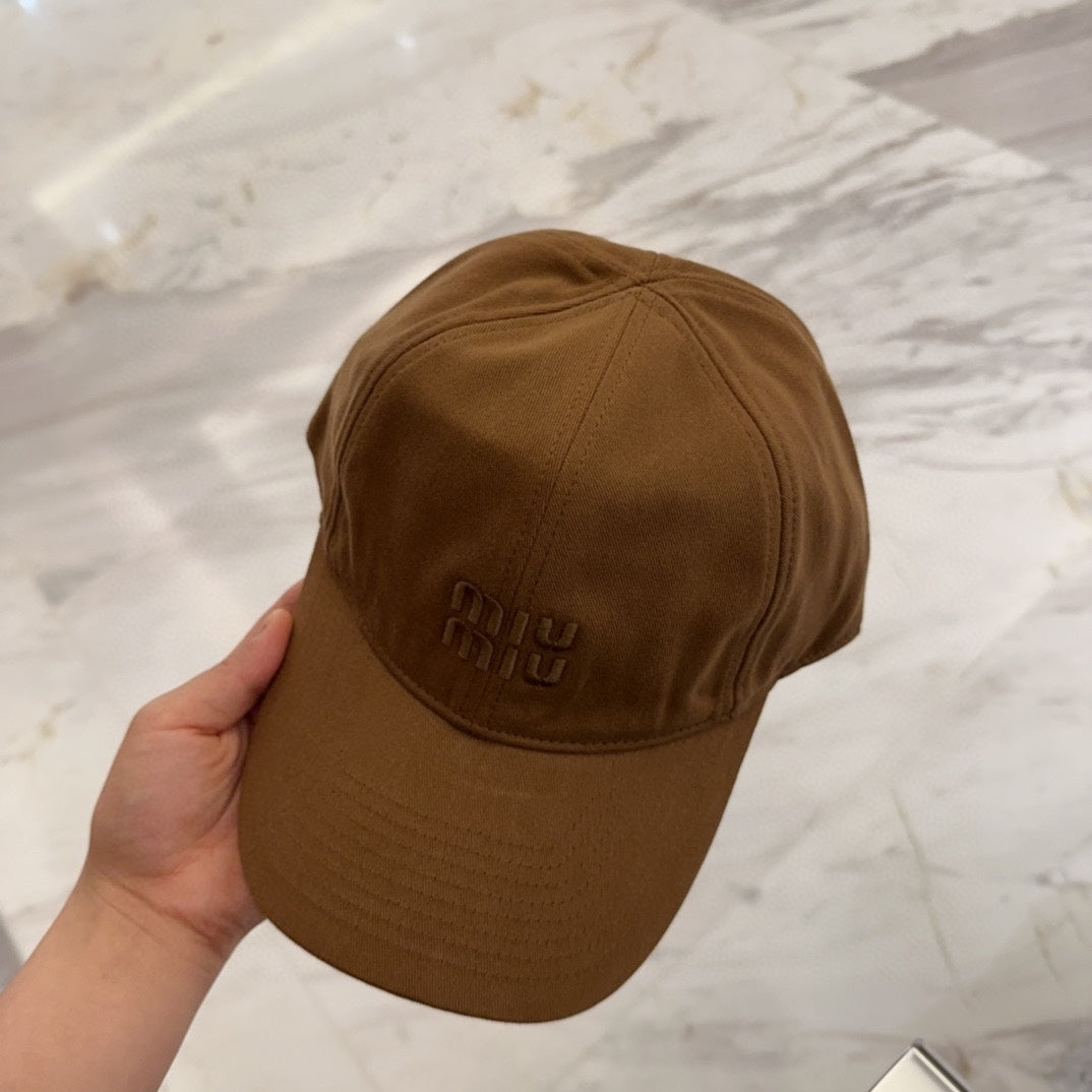 MIUMIU BASEBALL CAP IN BROWN FABRIC EMBROIDERED LOGO STYLE 6