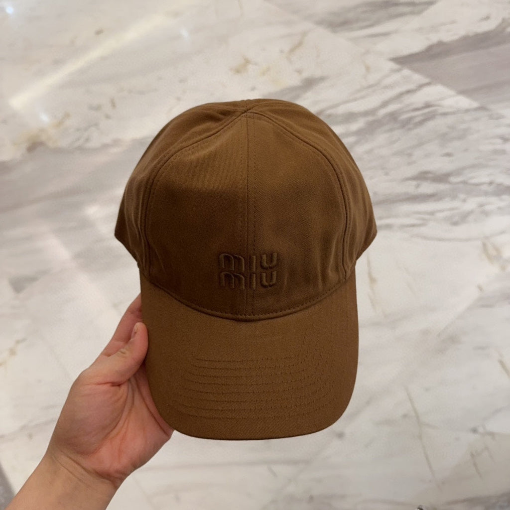 MIUMIU BASEBALL CAP IN BROWN FABRIC EMBROIDERED LOGO STYLE 6