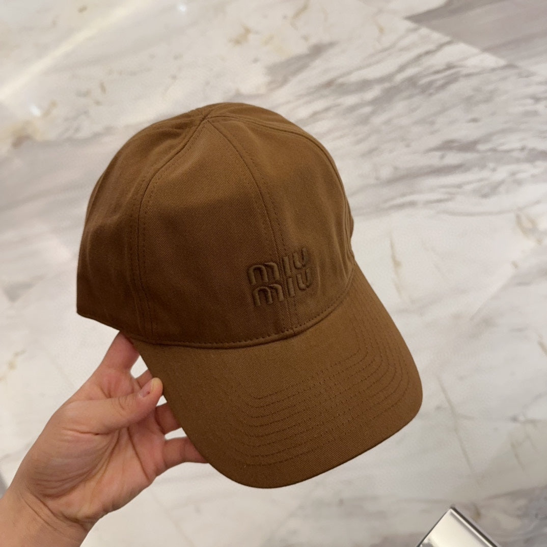 MIUMIU BASEBALL CAP IN BROWN FABRIC EMBROIDERED LOGO STYLE 6