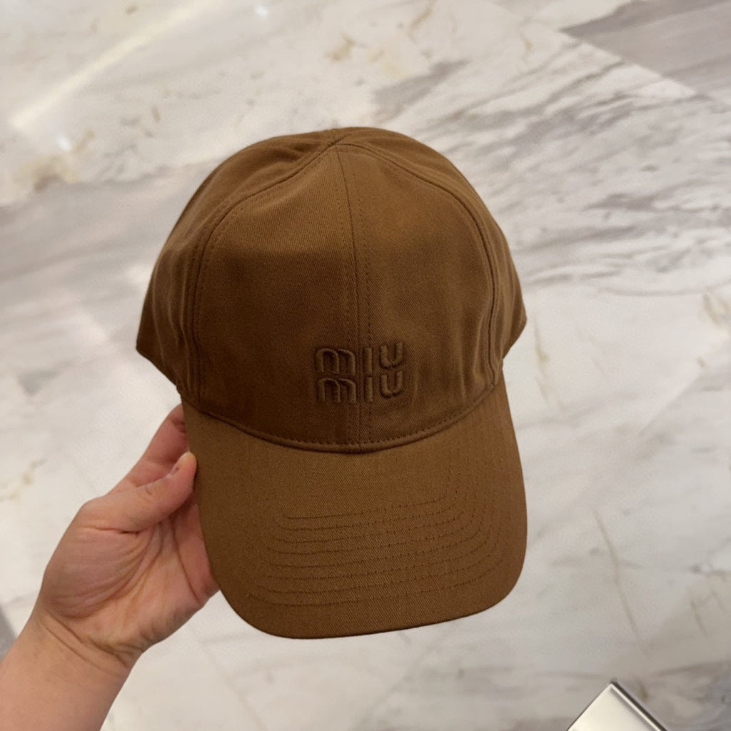 MIUMIU BASEBALL CAP IN BROWN FABRIC EMBROIDERED LOGO STYLE 6