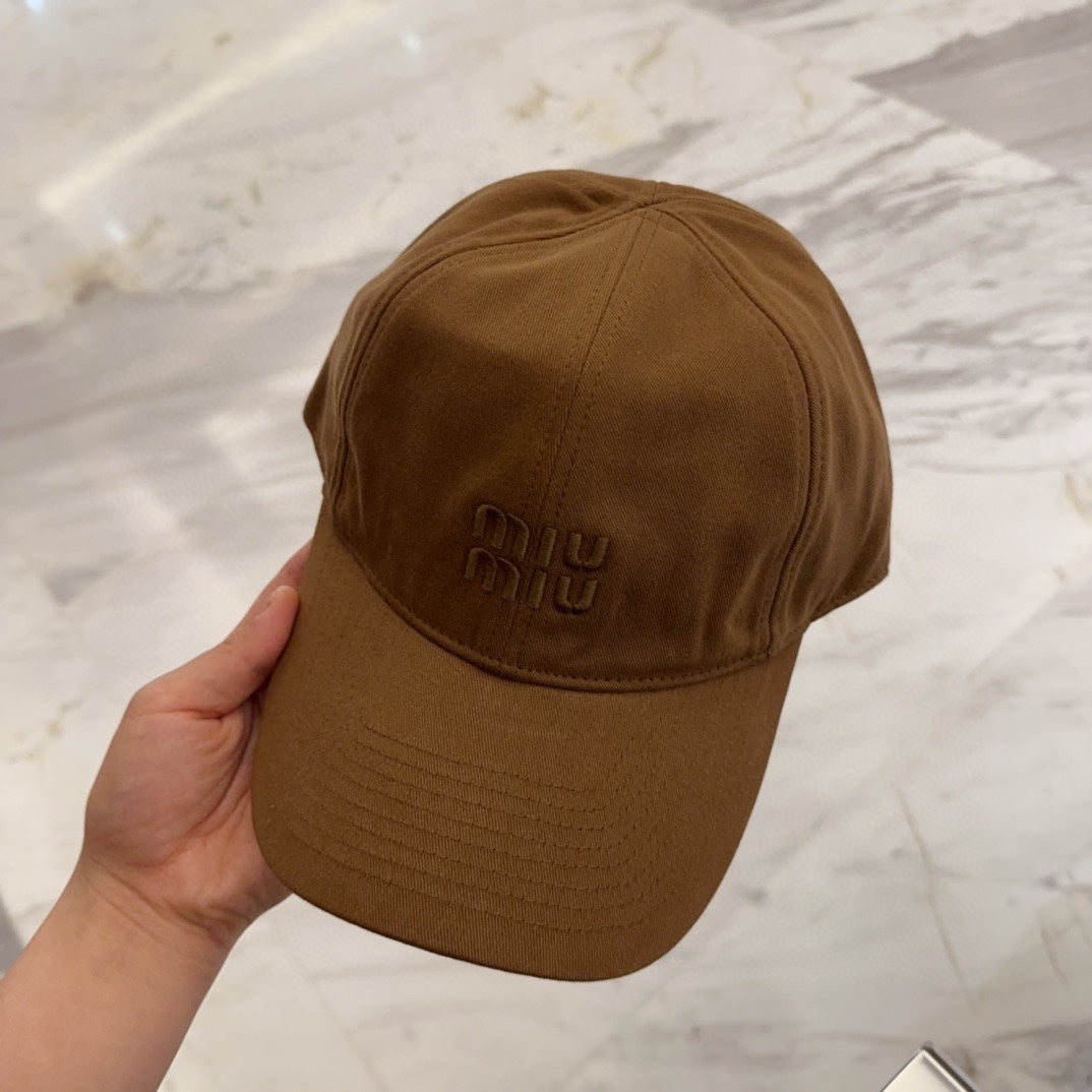 MIUMIU BASEBALL CAP IN BROWN FABRIC EMBROIDERED LOGO STYLE 6
