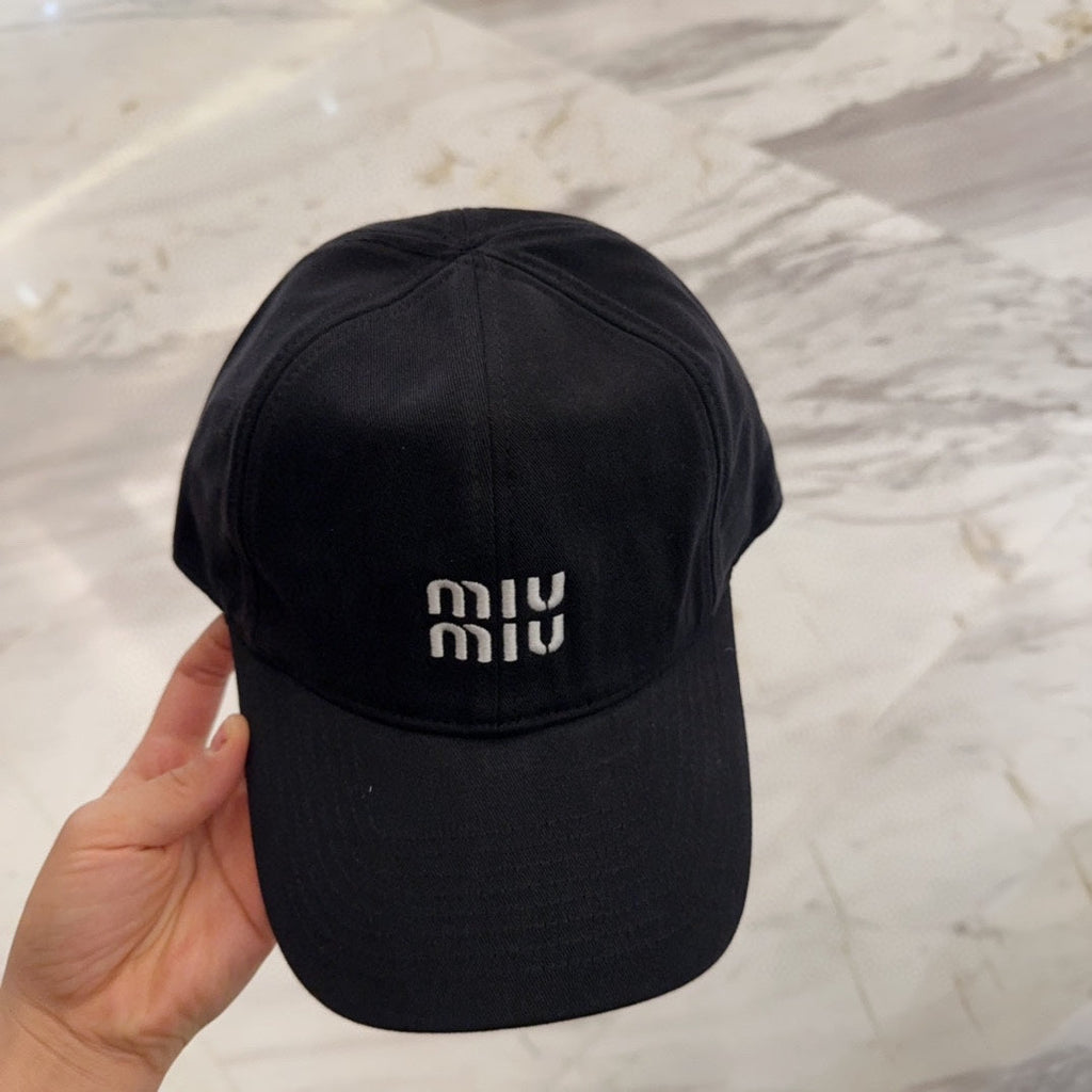 MIUMIU BASEBALL CAP IN BLACK FABRIC EMBROIDERED LOGO STYLE 5