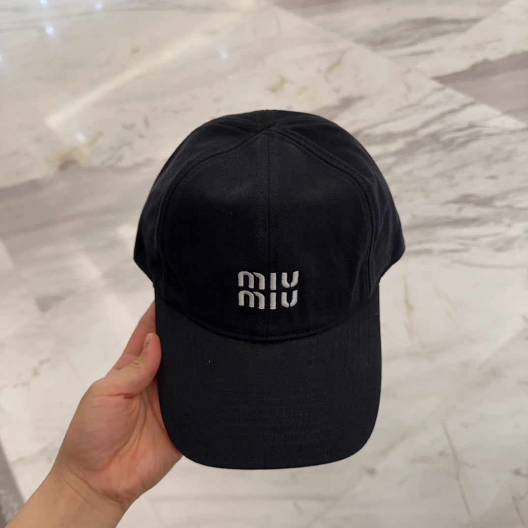MIUMIU BASEBALL CAP IN BLACK FABRIC EMBROIDERED LOGO STYLE 5