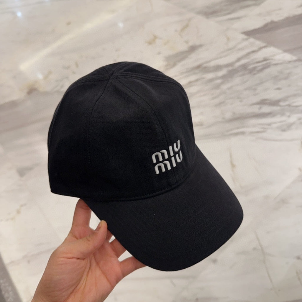 MIUMIU BASEBALL CAP IN BLACK FABRIC EMBROIDERED LOGO STYLE 5
