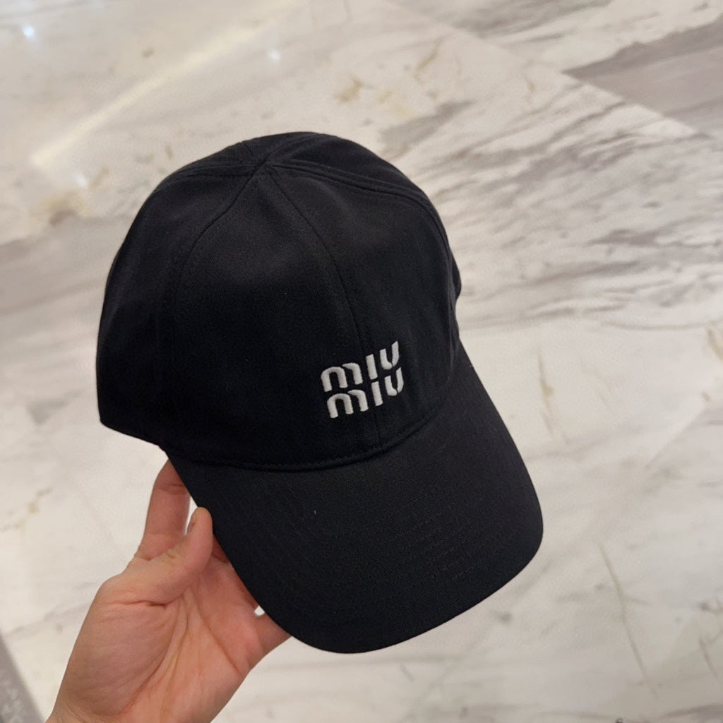MIUMIU BASEBALL CAP IN BLACK FABRIC EMBROIDERED LOGO STYLE 5