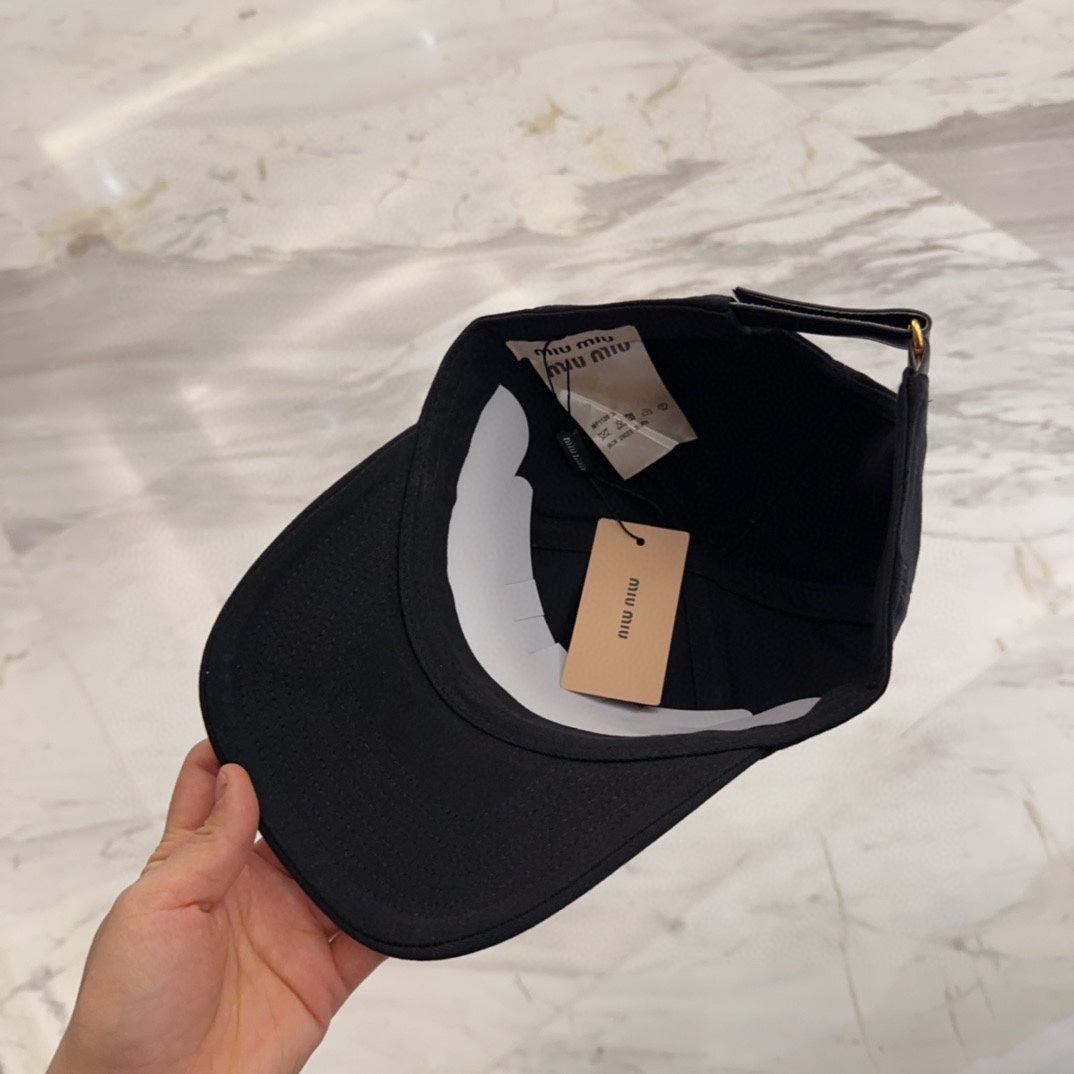 MIUMIU BASEBALL CAP IN BLACK FABRIC EMBROIDERED LOGO STYLE 5