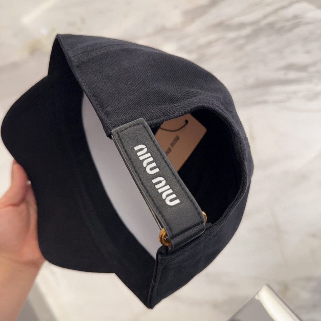 MIUMIU BASEBALL CAP IN BLACK FABRIC EMBROIDERED LOGO STYLE 5