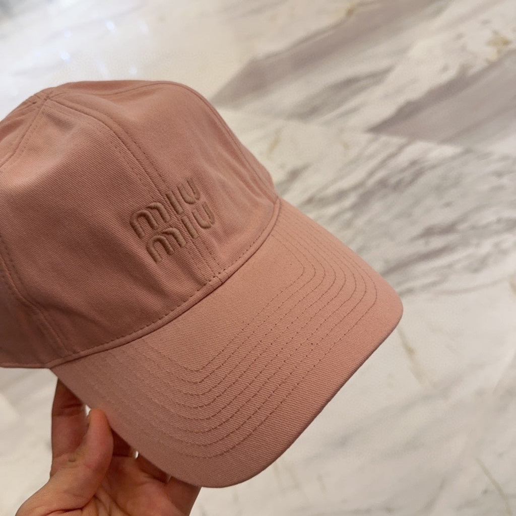 MIUMIU BASEBALL CAP IN MELON PINK FABRIC EMBROIDERED LOGO STYLE 4