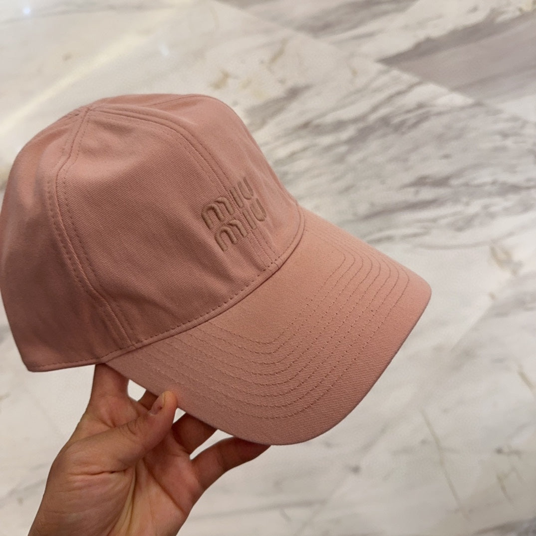 MIUMIU BASEBALL CAP IN MELON PINK FABRIC EMBROIDERED LOGO STYLE 4