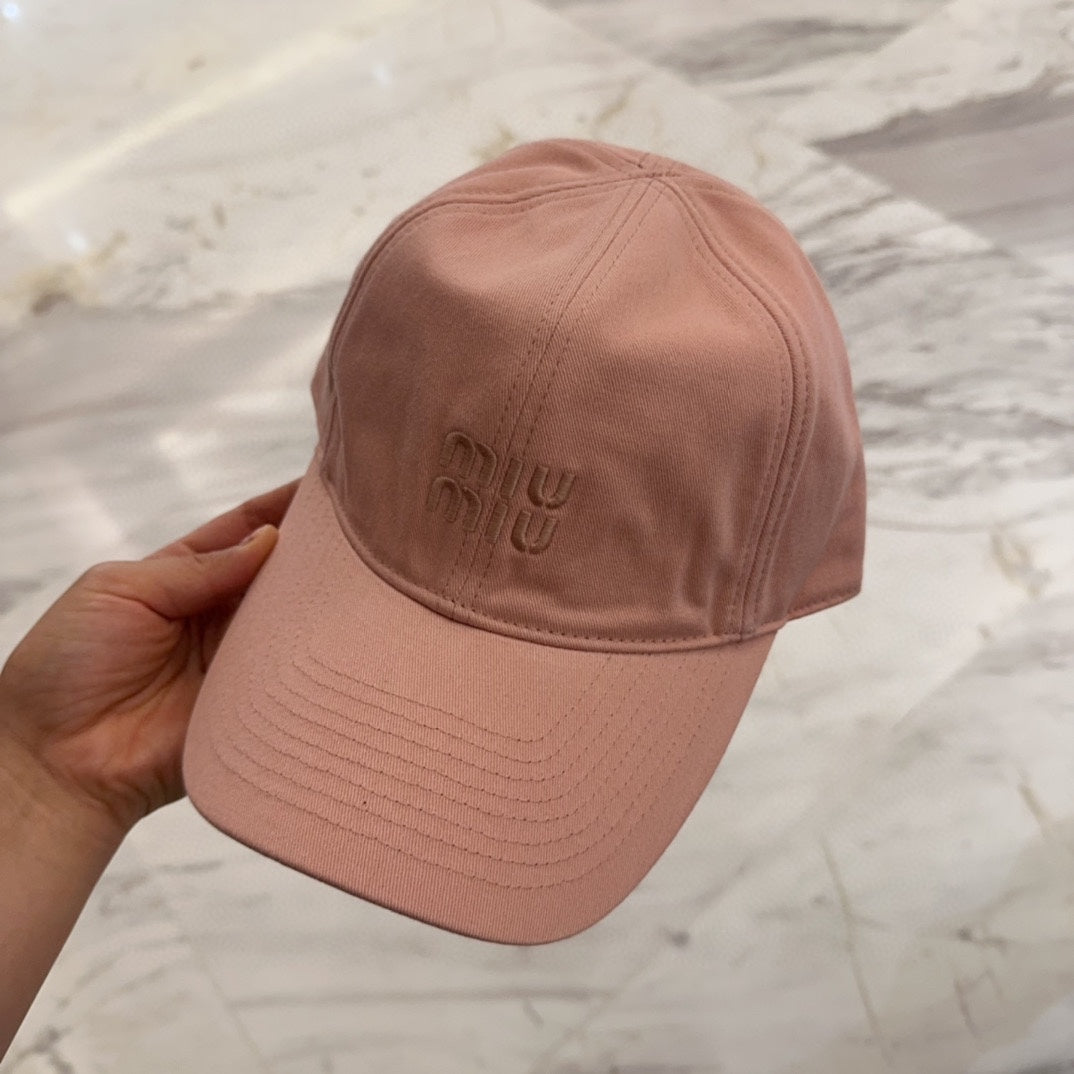MIUMIU BASEBALL CAP IN MELON PINK FABRIC EMBROIDERED LOGO STYLE 4