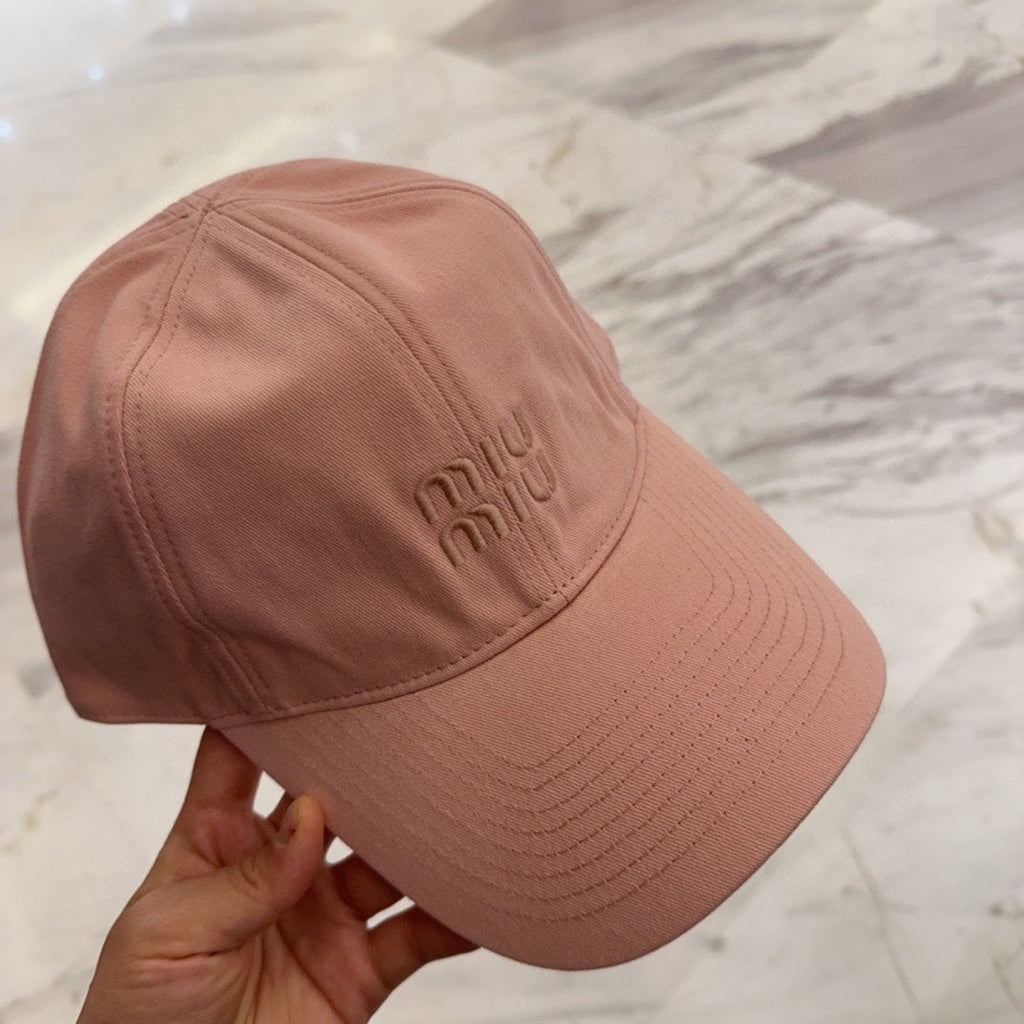 MIUMIU BASEBALL CAP IN MELON PINK FABRIC EMBROIDERED LOGO STYLE 4