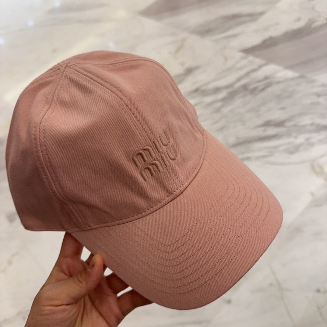 MIUMIU BASEBALL CAP IN MELON PINK FABRIC EMBROIDERED LOGO STYLE 4