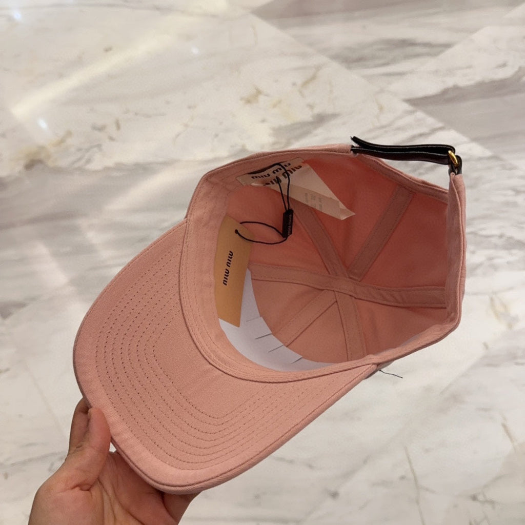 MIUMIU BASEBALL CAP IN MELON PINK FABRIC EMBROIDERED LOGO STYLE 4