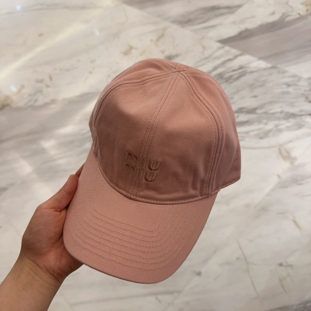 MIUMIU BASEBALL CAP IN MELON PINK FABRIC EMBROIDERED LOGO STYLE 4