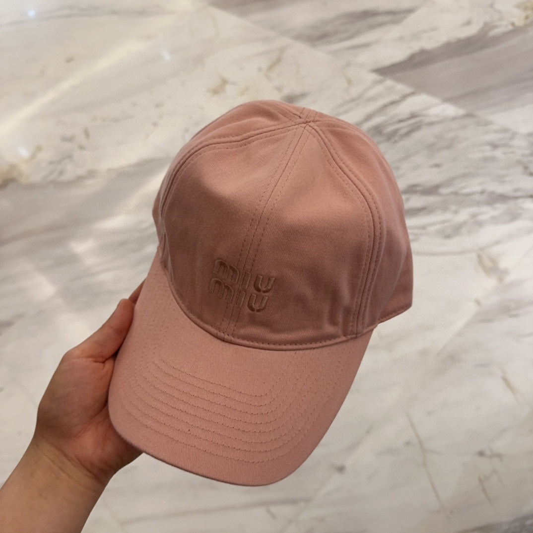 MIUMIU BASEBALL CAP IN MELON PINK FABRIC EMBROIDERED LOGO STYLE 4