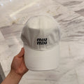 MIUMIU BASEBALL CAP IN WHITE FABRIC EMBROIDERED LOGO STYLE 3