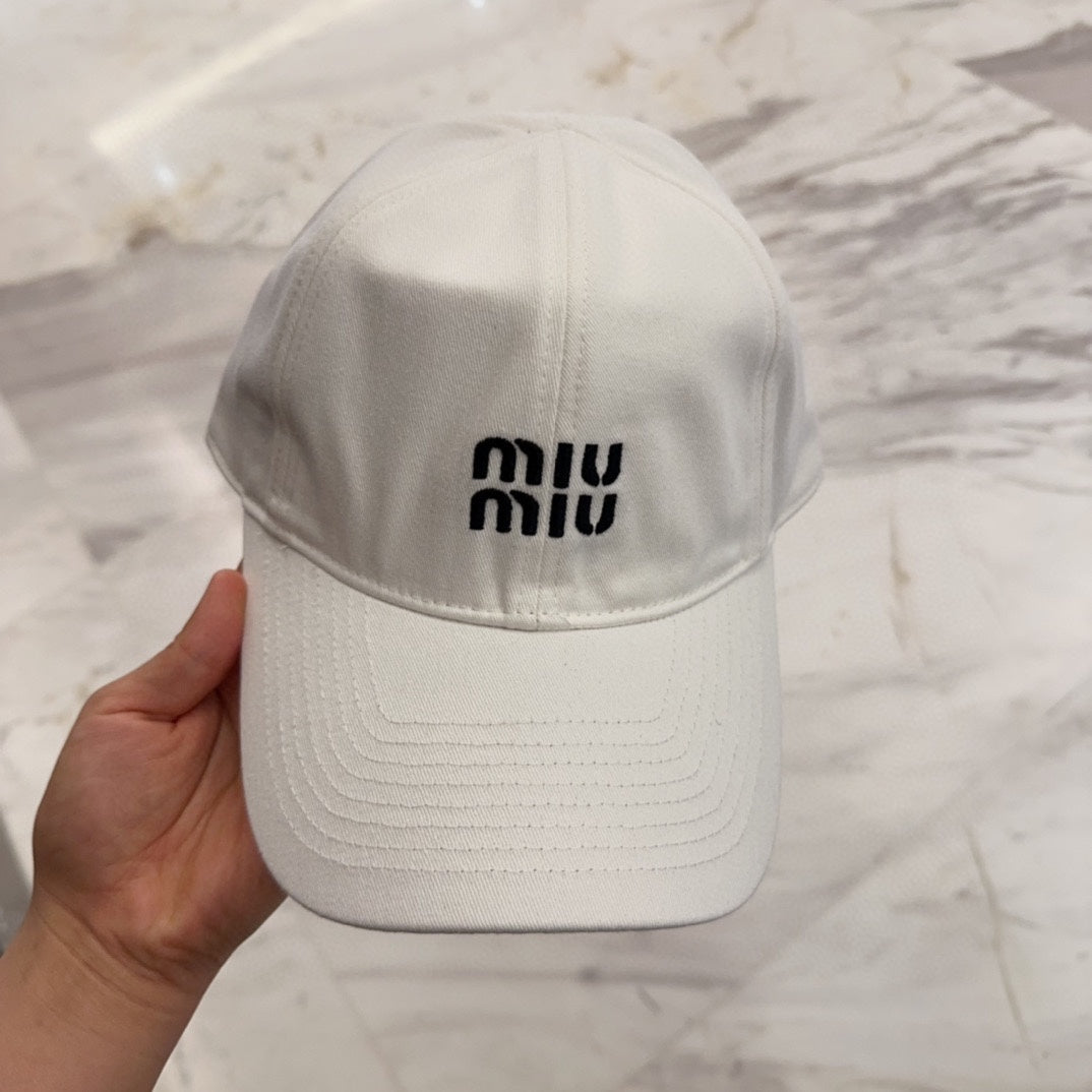 MIUMIU BASEBALL CAP IN WHITE FABRIC EMBROIDERED LOGO STYLE 3
