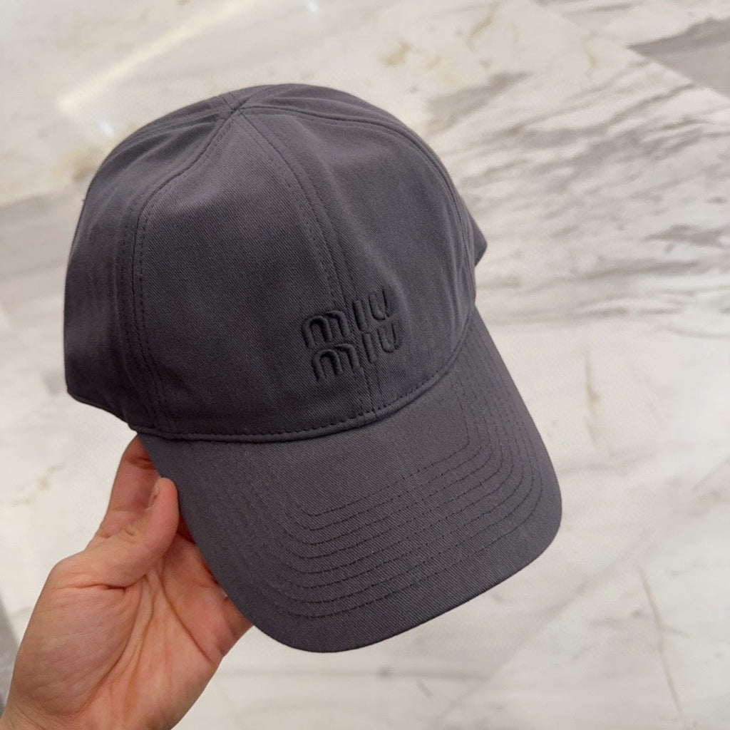 MIUMIU BASEBALL CAP IN GREY FABRIC EMBROIDERED LOGO STYLE 2