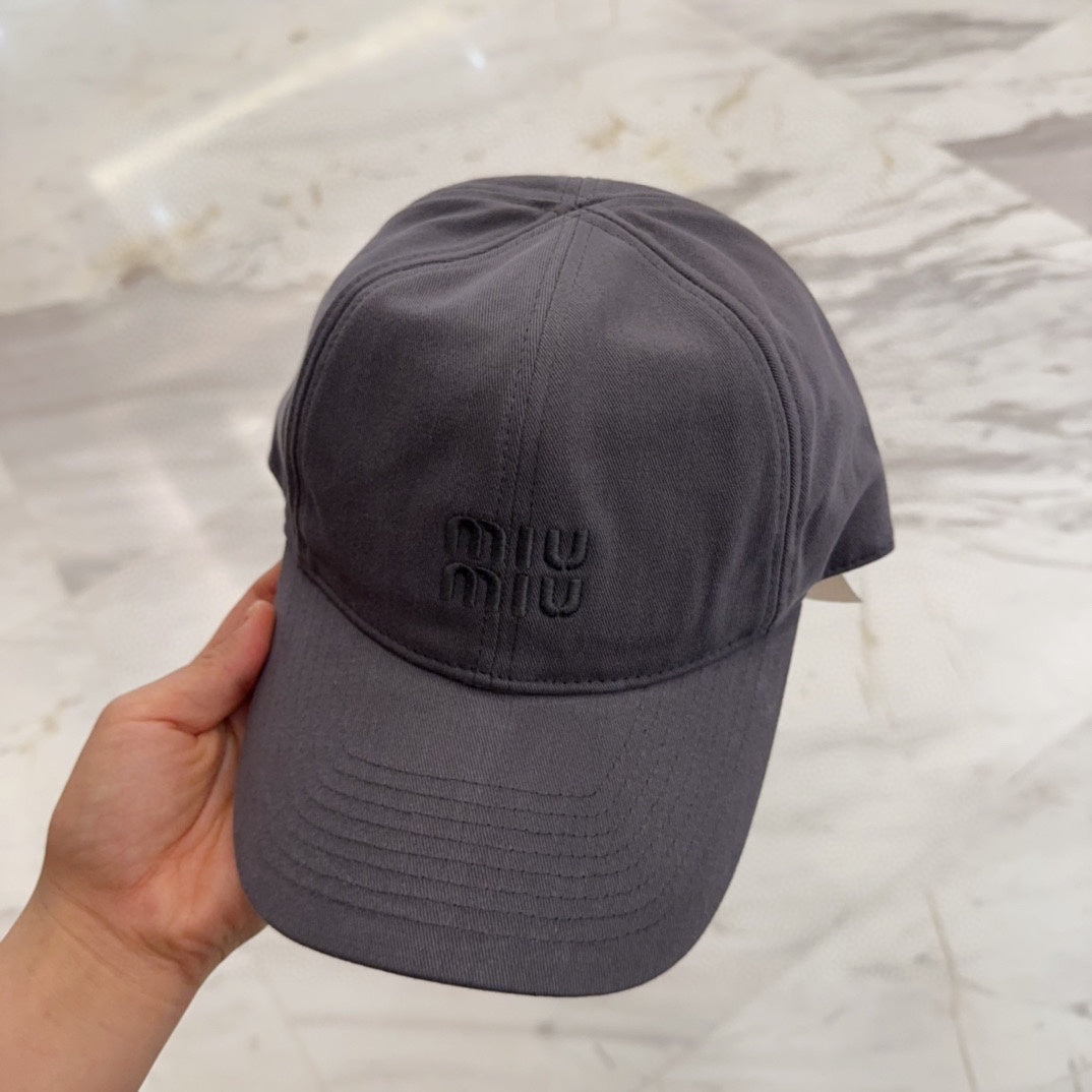 MIUMIU BASEBALL CAP IN GREY FABRIC EMBROIDERED LOGO STYLE 2