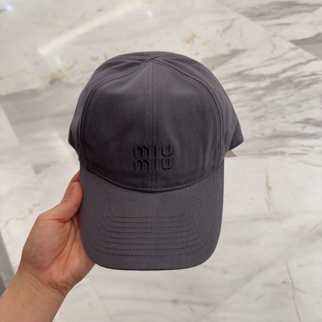 MIUMIU BASEBALL CAP IN GREY FABRIC EMBROIDERED LOGO STYLE 2