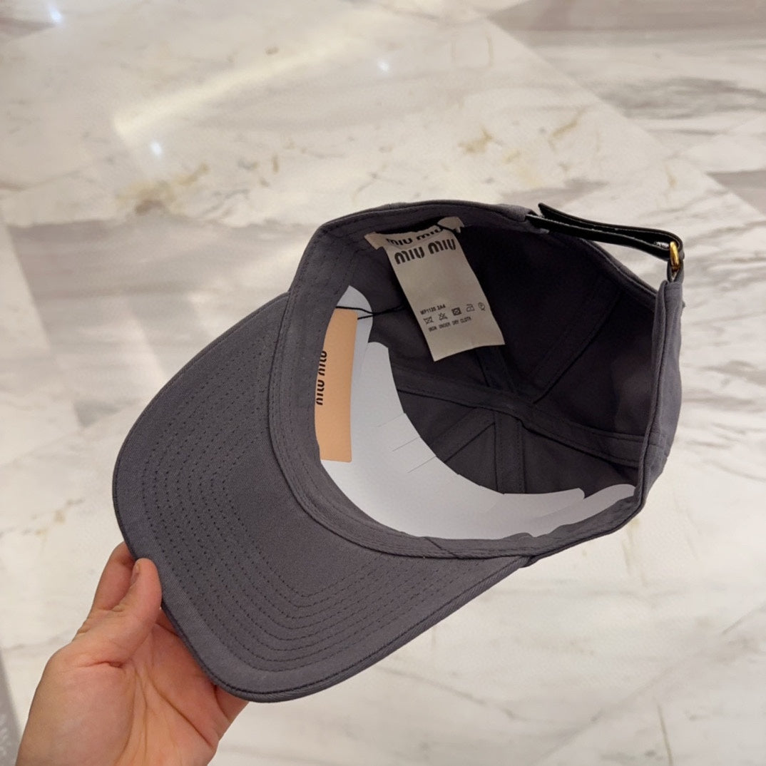 MIUMIU BASEBALL CAP IN GREY FABRIC EMBROIDERED LOGO STYLE 2