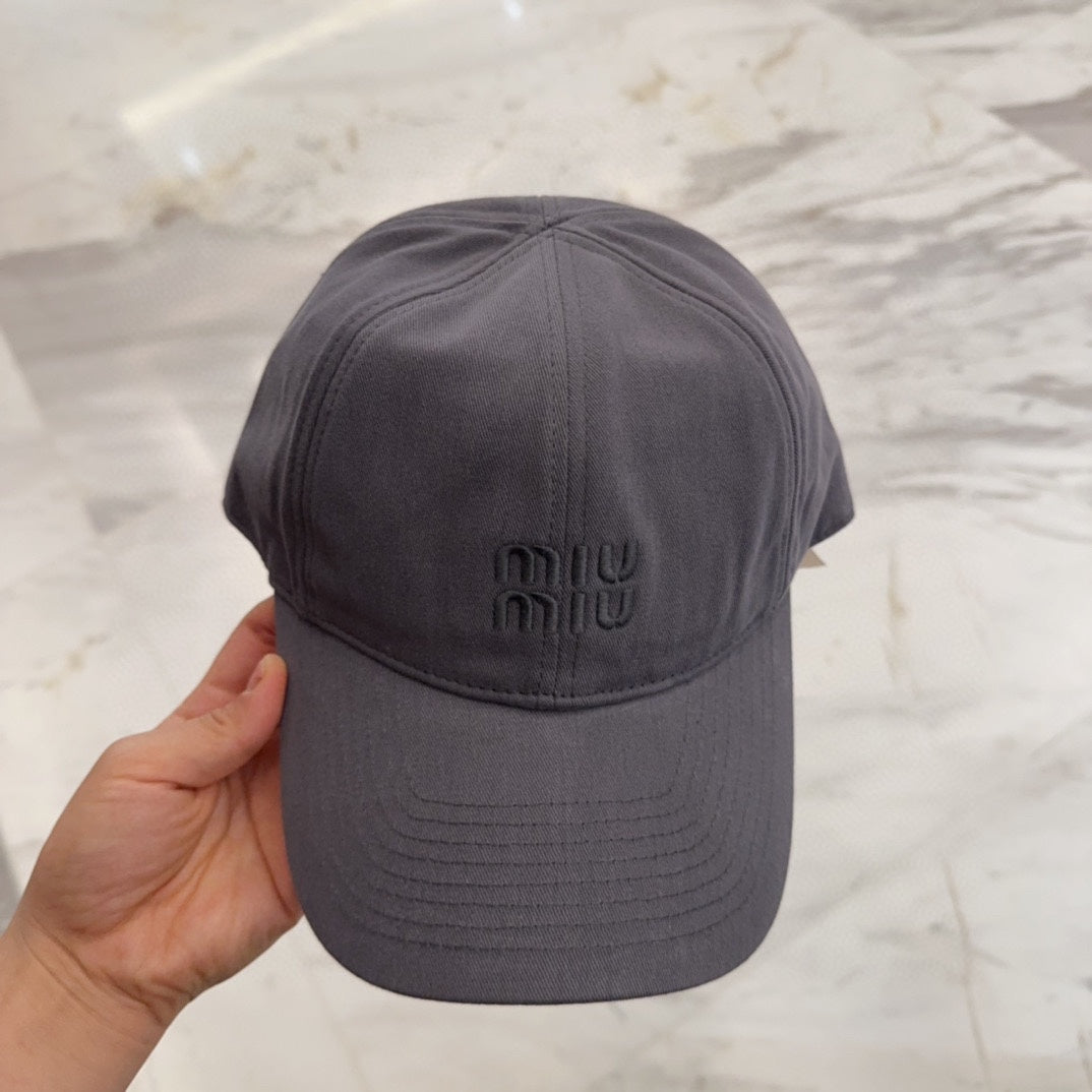 MIUMIU BASEBALL CAP IN GREY FABRIC EMBROIDERED LOGO STYLE 2