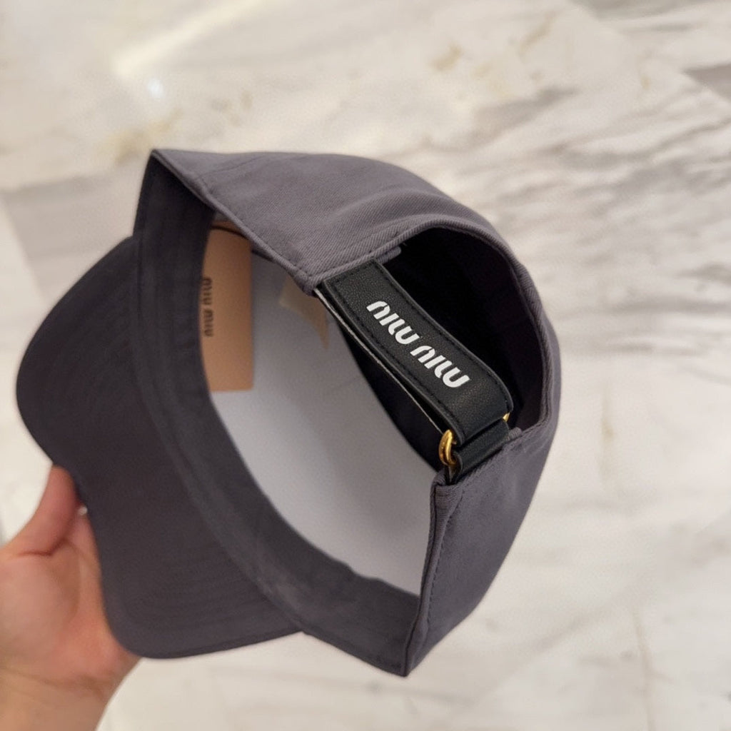 MIUMIU BASEBALL CAP IN GREY FABRIC EMBROIDERED LOGO STYLE 2