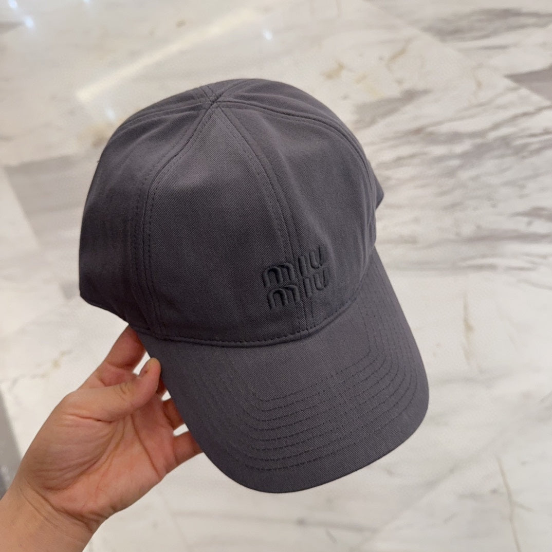 MIUMIU BASEBALL CAP IN GREY FABRIC EMBROIDERED LOGO STYLE 2