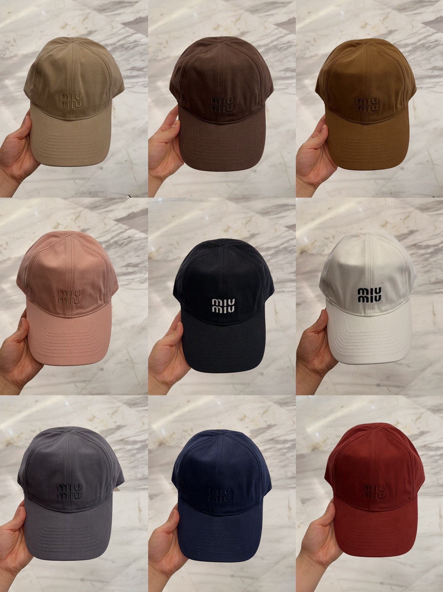 MIUMIU BASEBALL CAP IN NAVY BLUE FABRIC EMBROIDERED LOGO STYLE 1