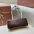 MIUMIU 26S BEAU BAG 28 IN DARK BROWN AND WHITE CALFSKIN